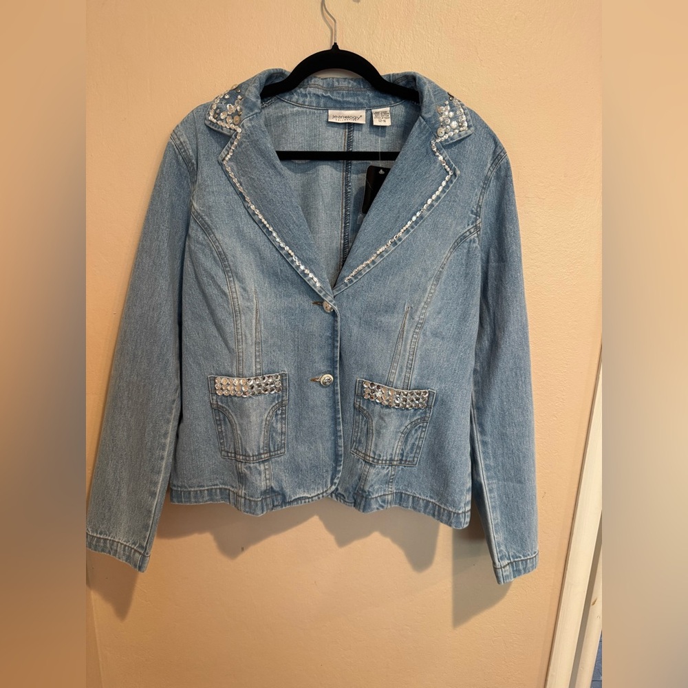 Y2K Jeanology rhinestone and Sequin  Embellished Light Blue Denim Blazer Jacket